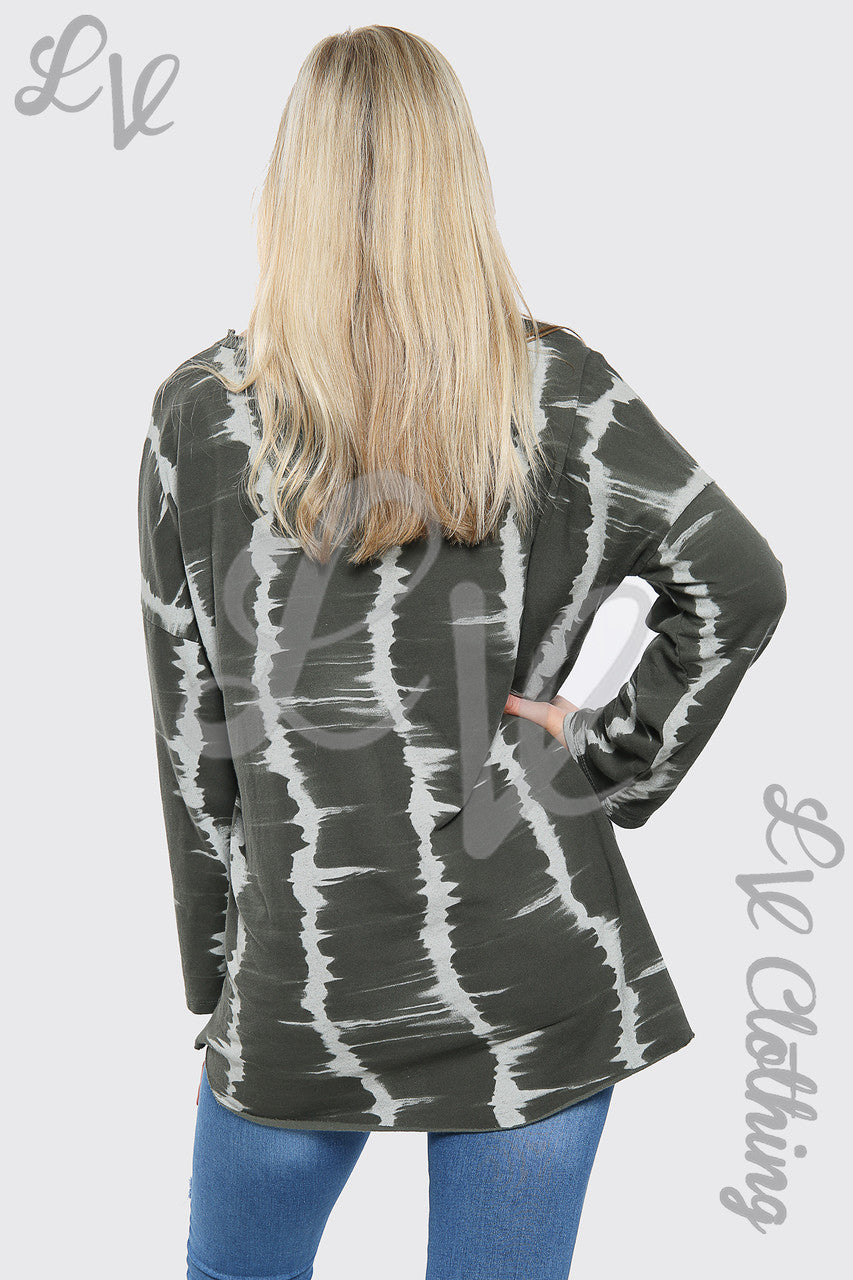 Dames Tie DSweatshirt Top Kaki - Prijs per eenheid €8,99