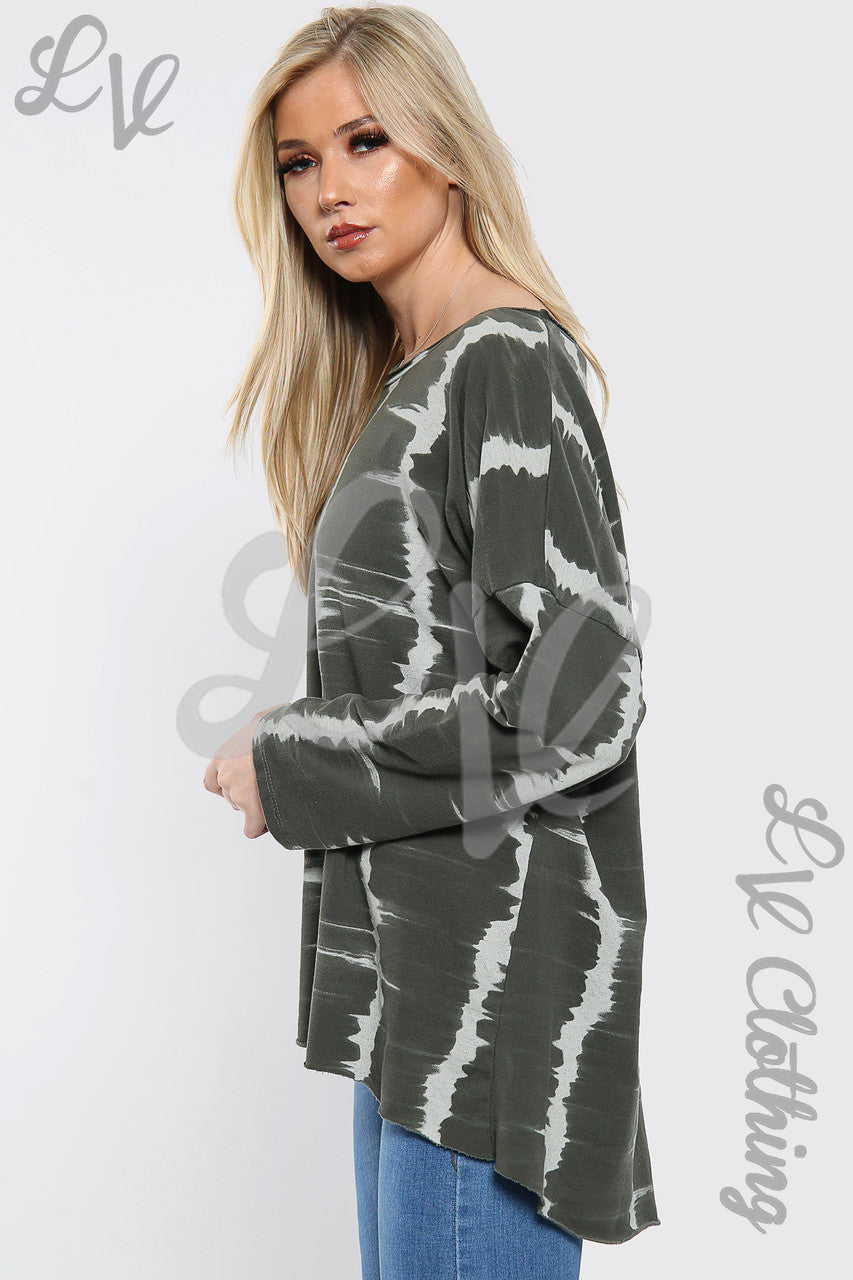 Dames Tie DSweatshirt Top Kaki - Prijs per eenheid €8,99