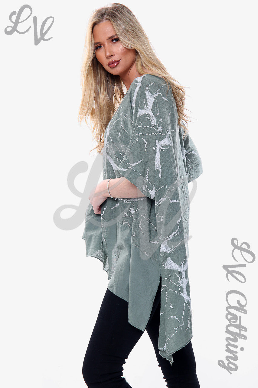 Ladies Marble Effect Print Top Khaki Unit Price £10.99