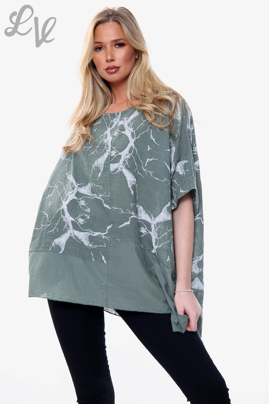 Ladies Marble Effect Print Top Khaki Unit Price £10.99