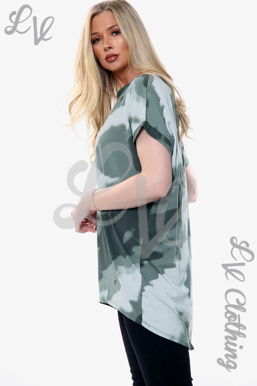 Dames Top Met Waterverfprint Kaki Eenheidsprijs €8,99