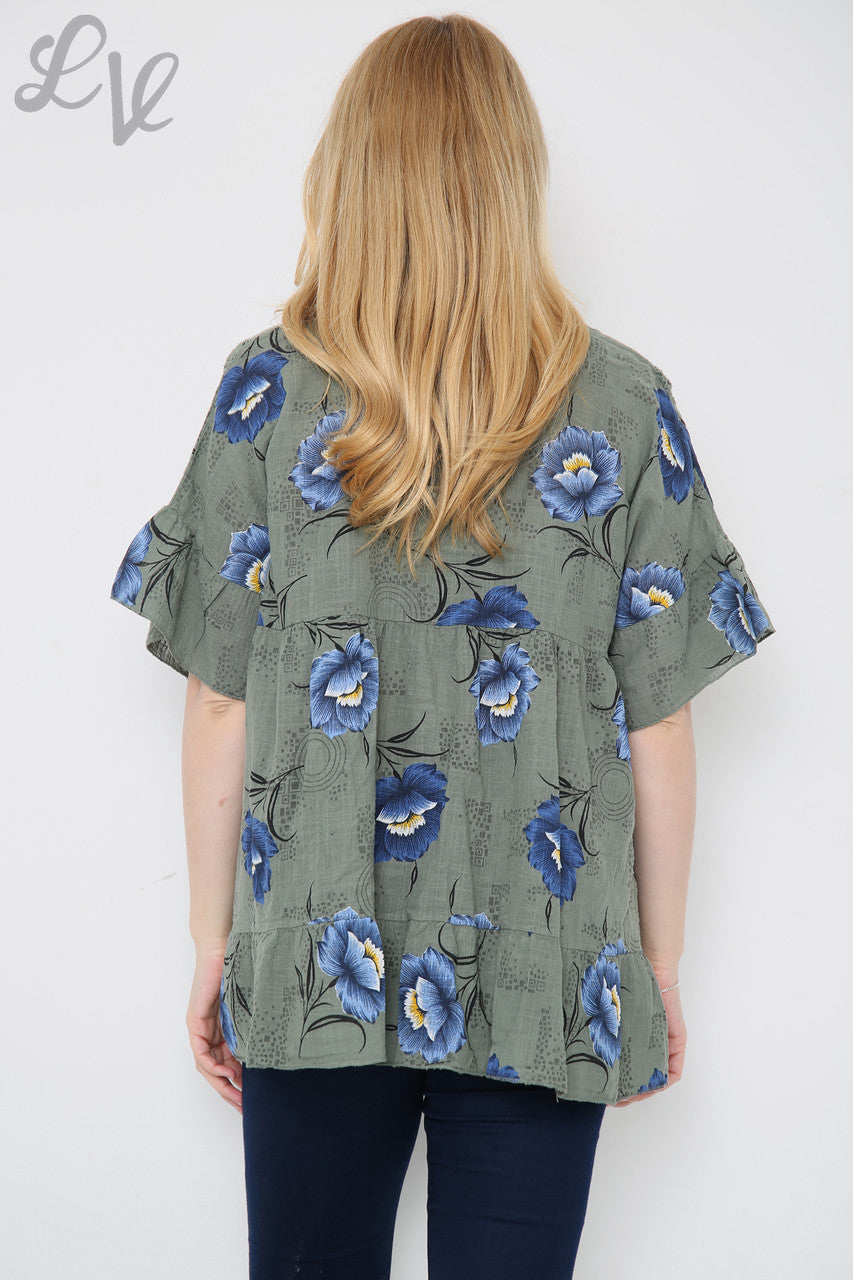 Dames Top met Bloemenprint Khaki Stukprijs €7,99