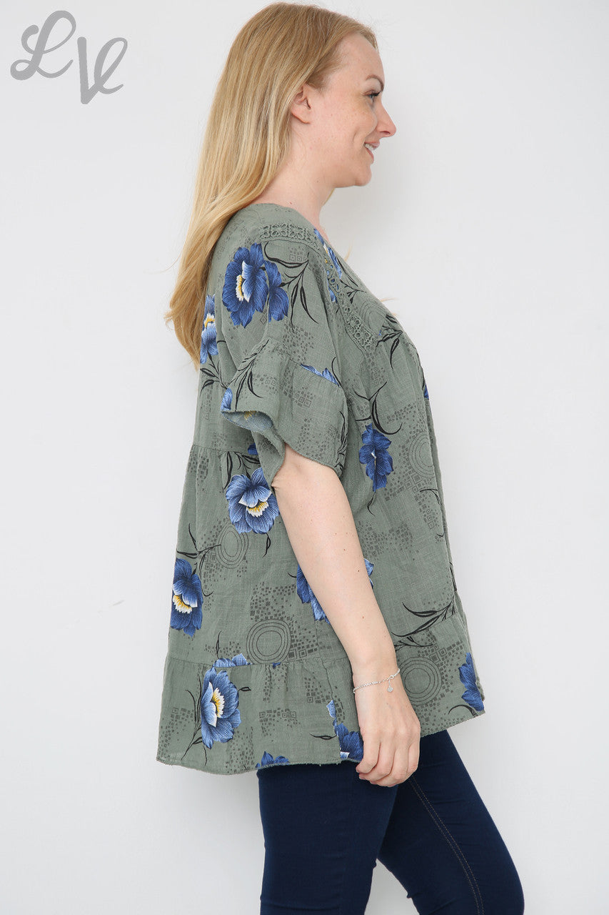 Dames Top met Bloemenprint Khaki Stukprijs €7,99