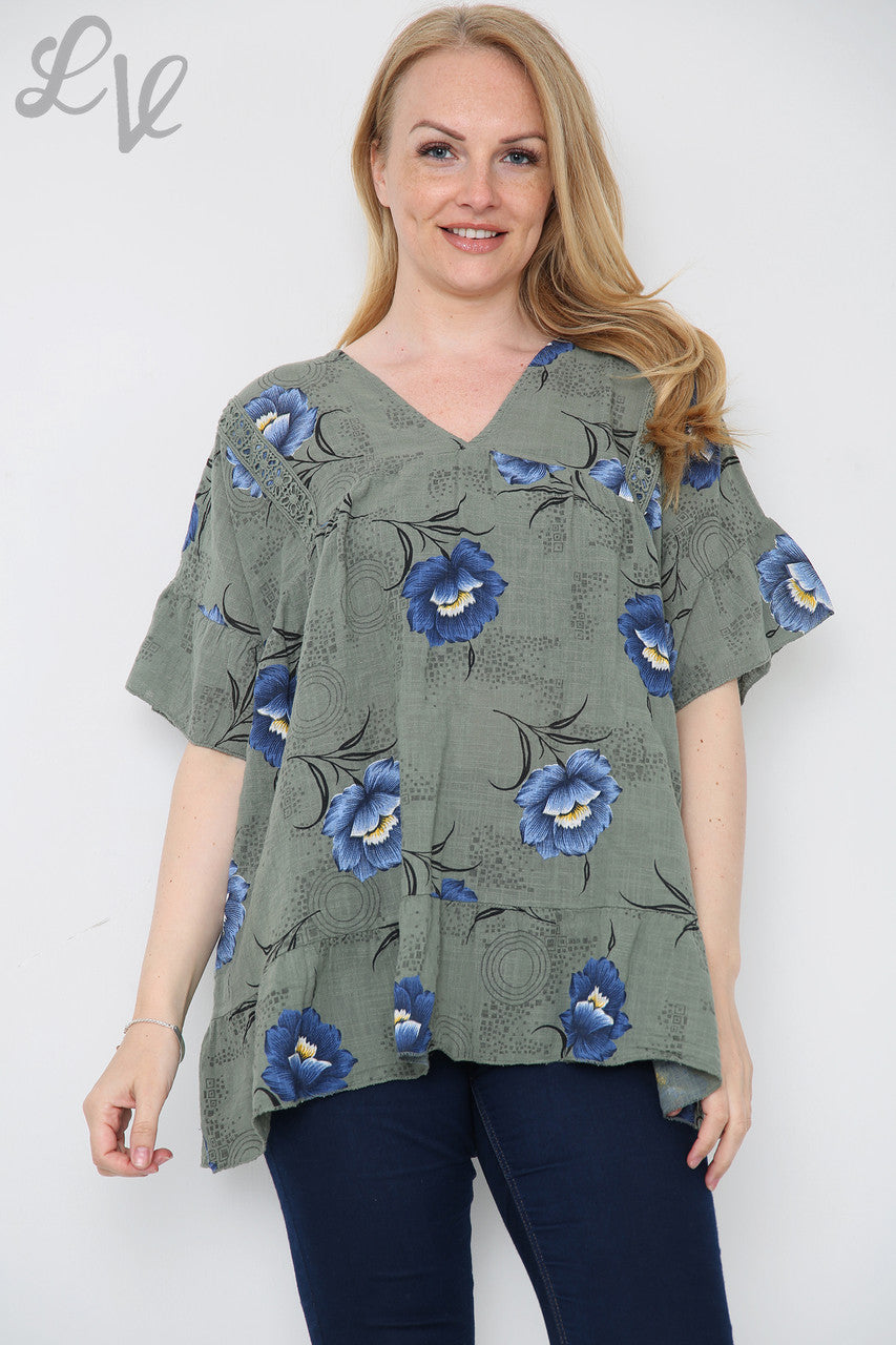 Dames Top met Bloemenprint Khaki Stukprijs €7,99