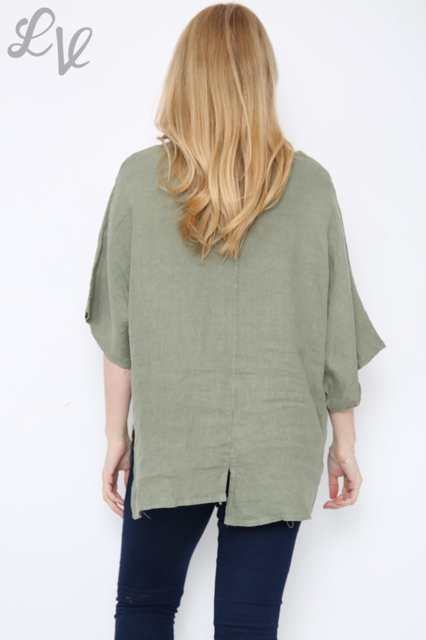 Dames Top met Geborduurd Patroon Khaki Stukprijs € 13,99
