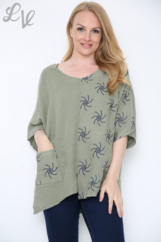 Ladies Embroidered Pattern Top Khaki Unit Price £13.99