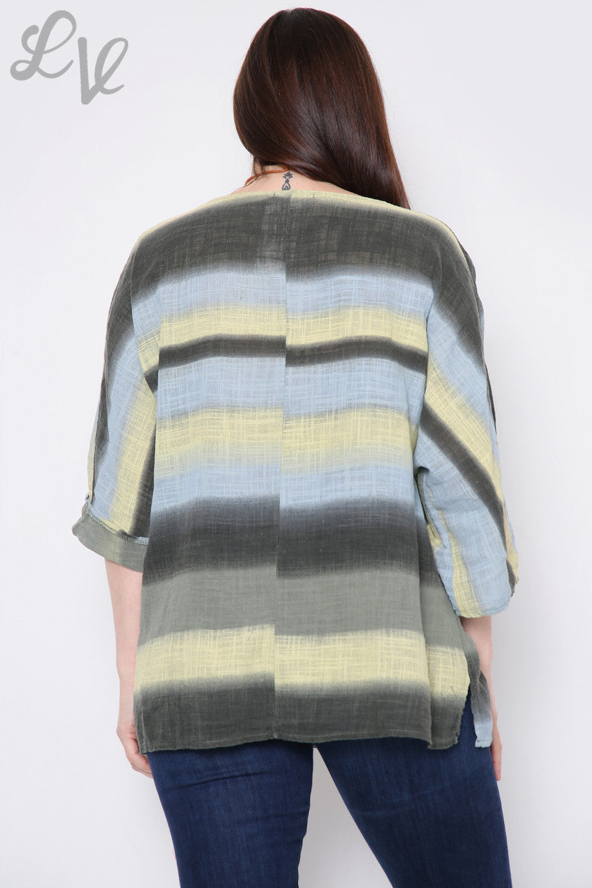Dames Ombre Kleurrijke Gestreepte Top Kaki Stukprijs € 7,99
