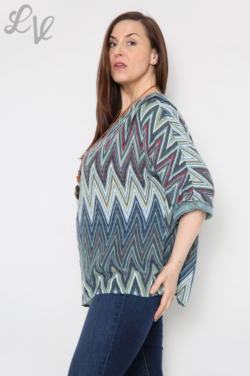 Ladies Zig Zag Print Top With Necklace Khaki Unit Price £8.99