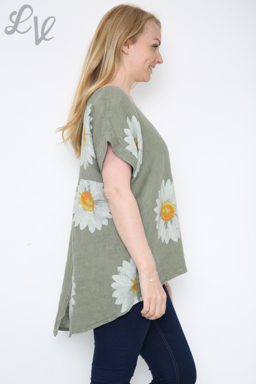 Dames Daisy Top met Knoopsluiting Achter Khaki Prijs per eenheid € 10,99