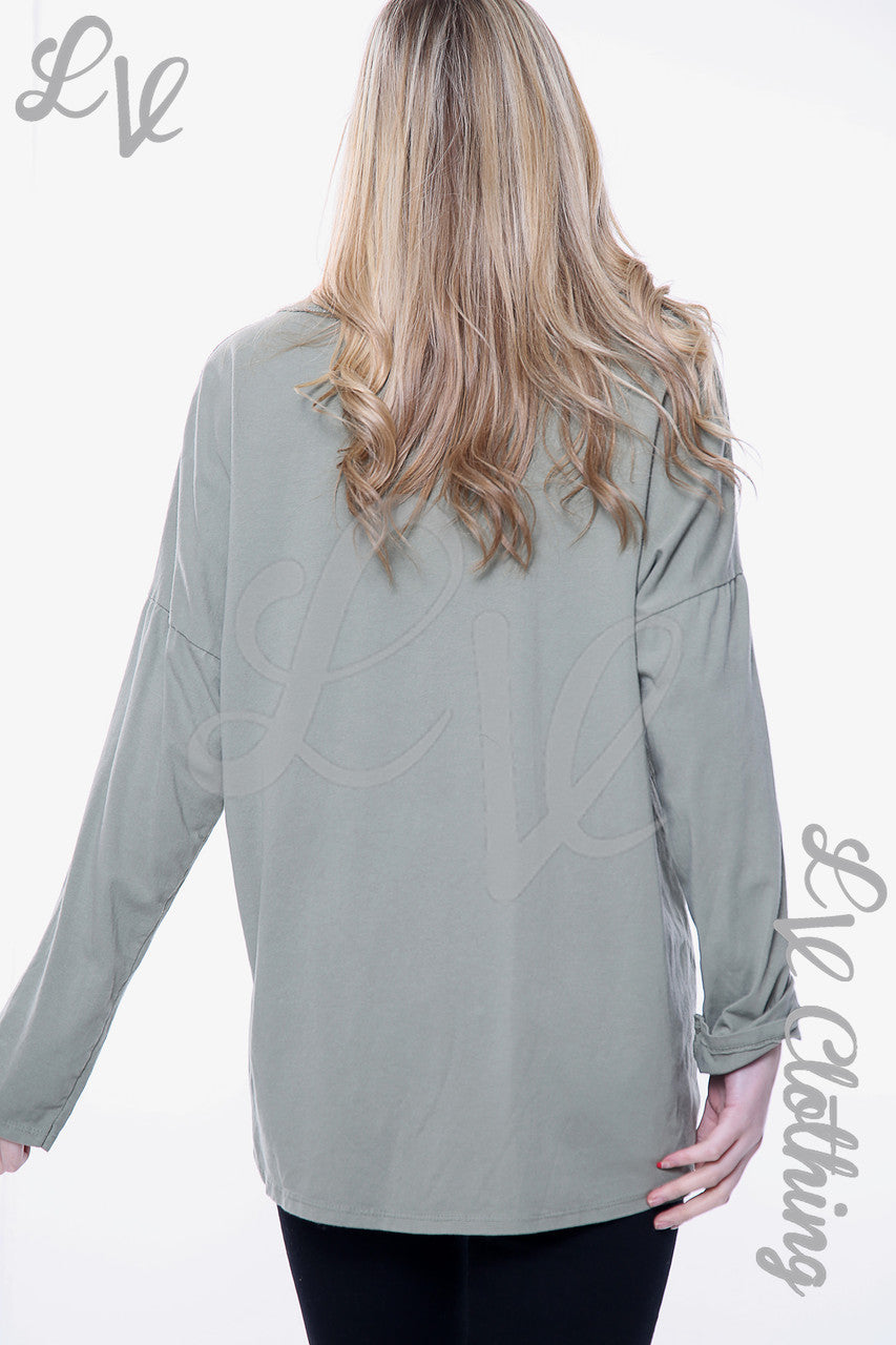 Dames Pailletten Geborduurde Zaktop Kaki Stukprijs WAS € 10,99 NU € 5,49