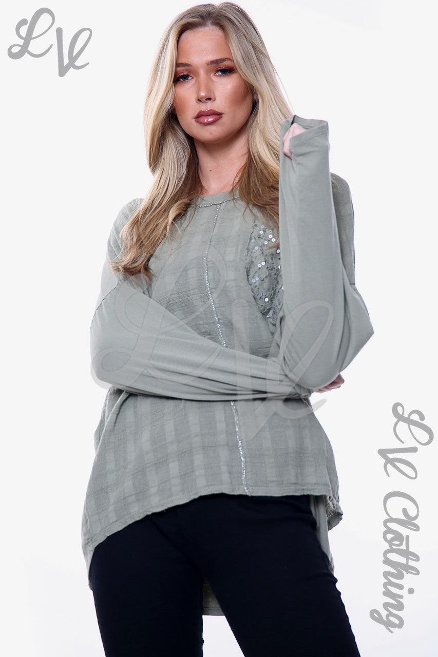 Dames Pailletten Geborduurde Zaktop Kaki Stukprijs WAS € 10,99 NU € 5,49