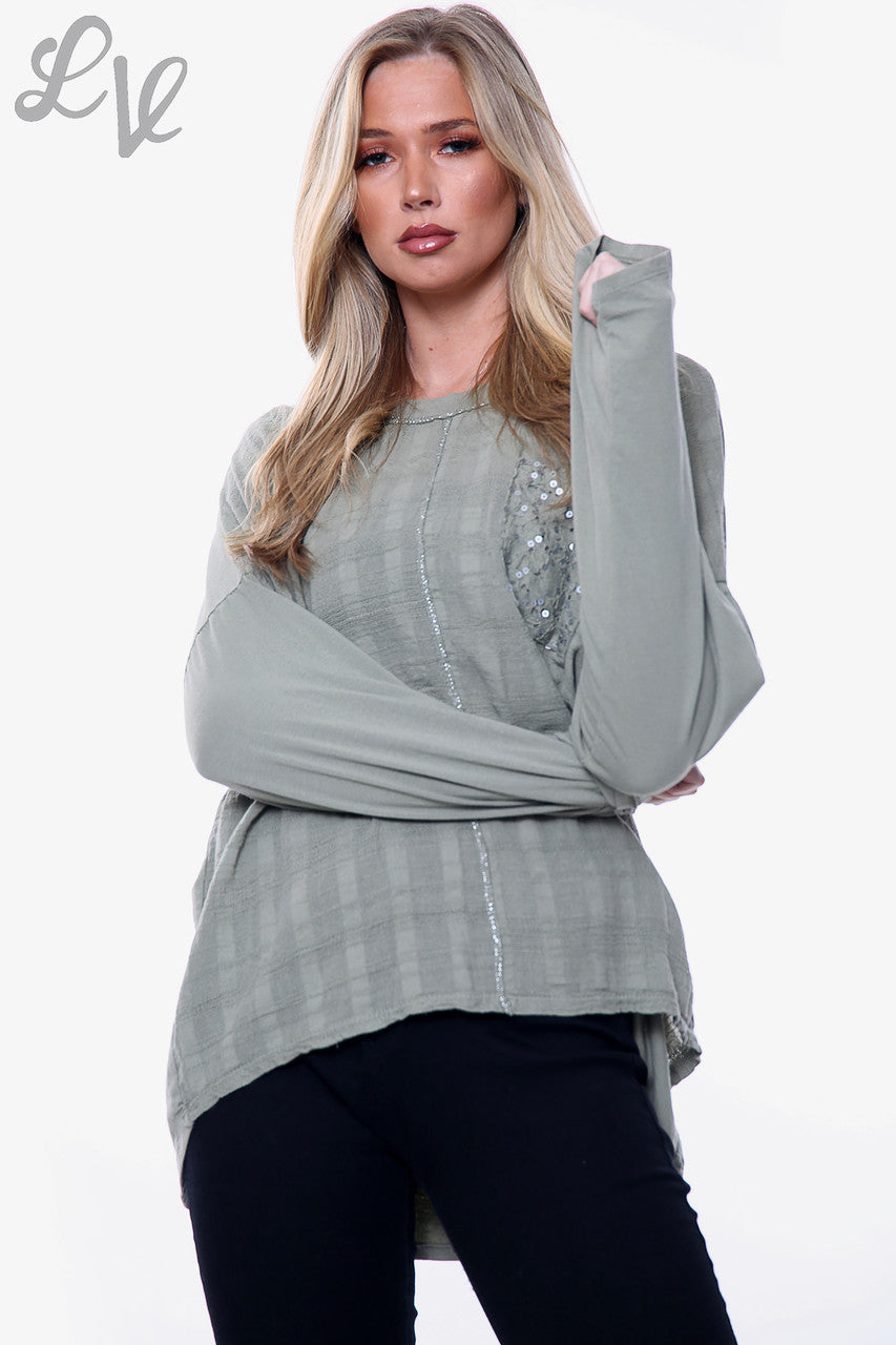 Dames Pailletten Geborduurde Zaktop Kaki Stukprijs WAS € 10,99 NU € 5,49