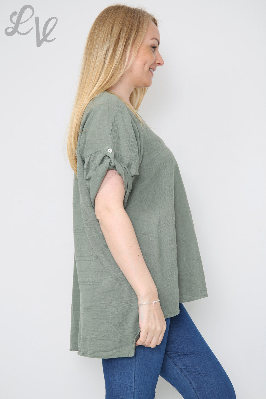 Dames Linnen Top Met Zakken Khaki Stukprijs € 9,99