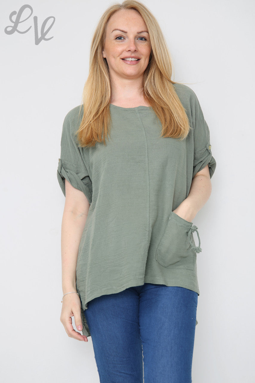 Dames Linnen Top Met Zakken Khaki Stukprijs € 9,99