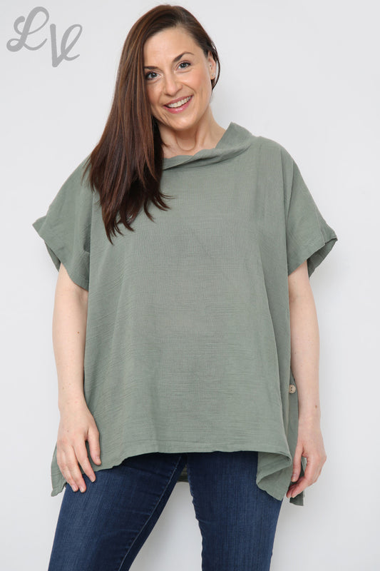 Ladies Linen Button Side Top Khaki Unit Price £9.99