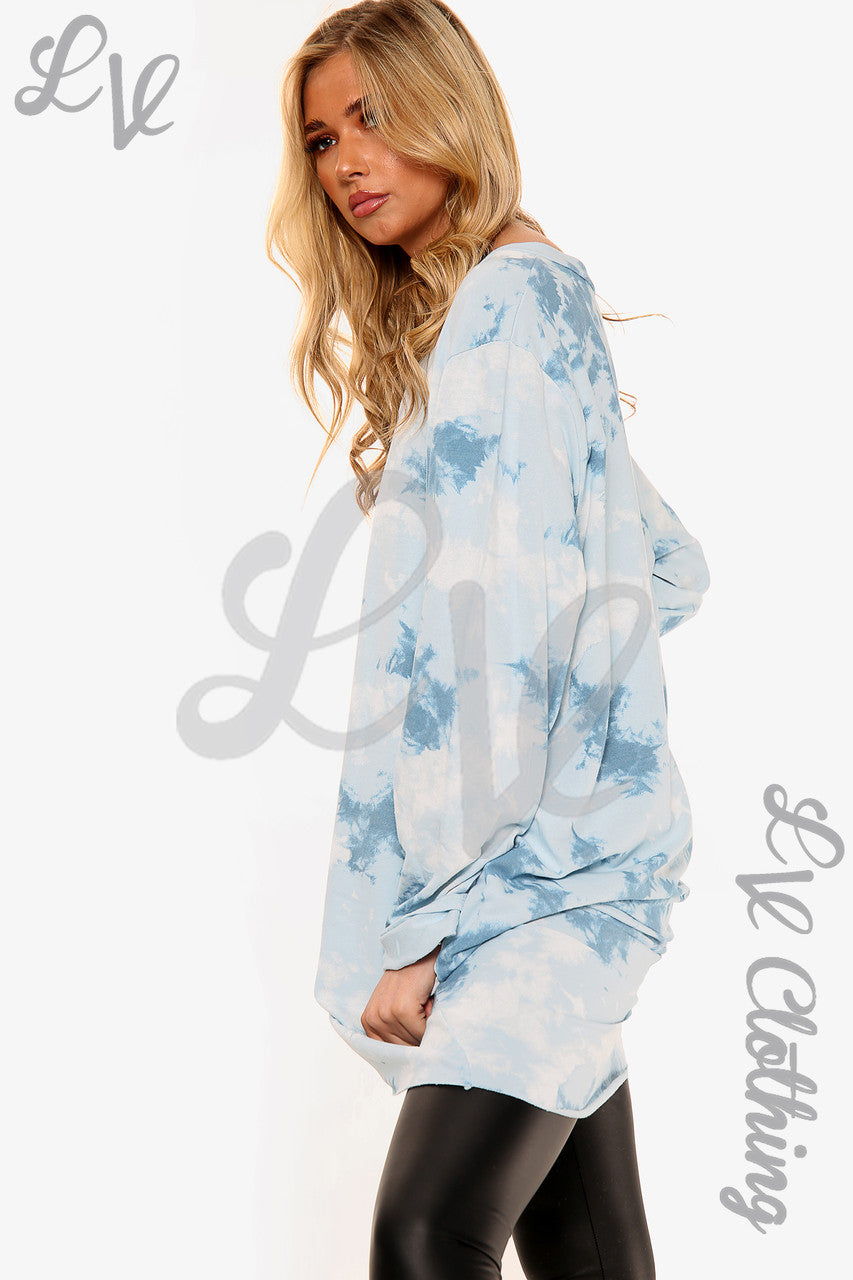 Ladies Cloud Print Sweatshirt Top Light Blue Unit Price £13.99