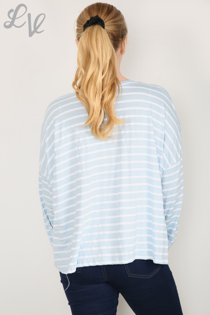 Dames Mademoiselle Star gestreepte top lichtblauw prijs WAS € 9,99 NU € 5