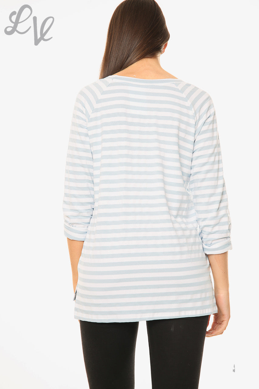 Dames Top met Sterrenstrepen Lichtblauw Stuksprijs WAS £9,99 NU £5