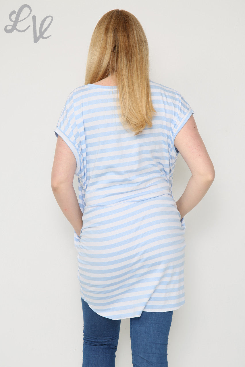 Dames top met korte mouwen en strepen lichtblauw Prijs per eenheid €8,99