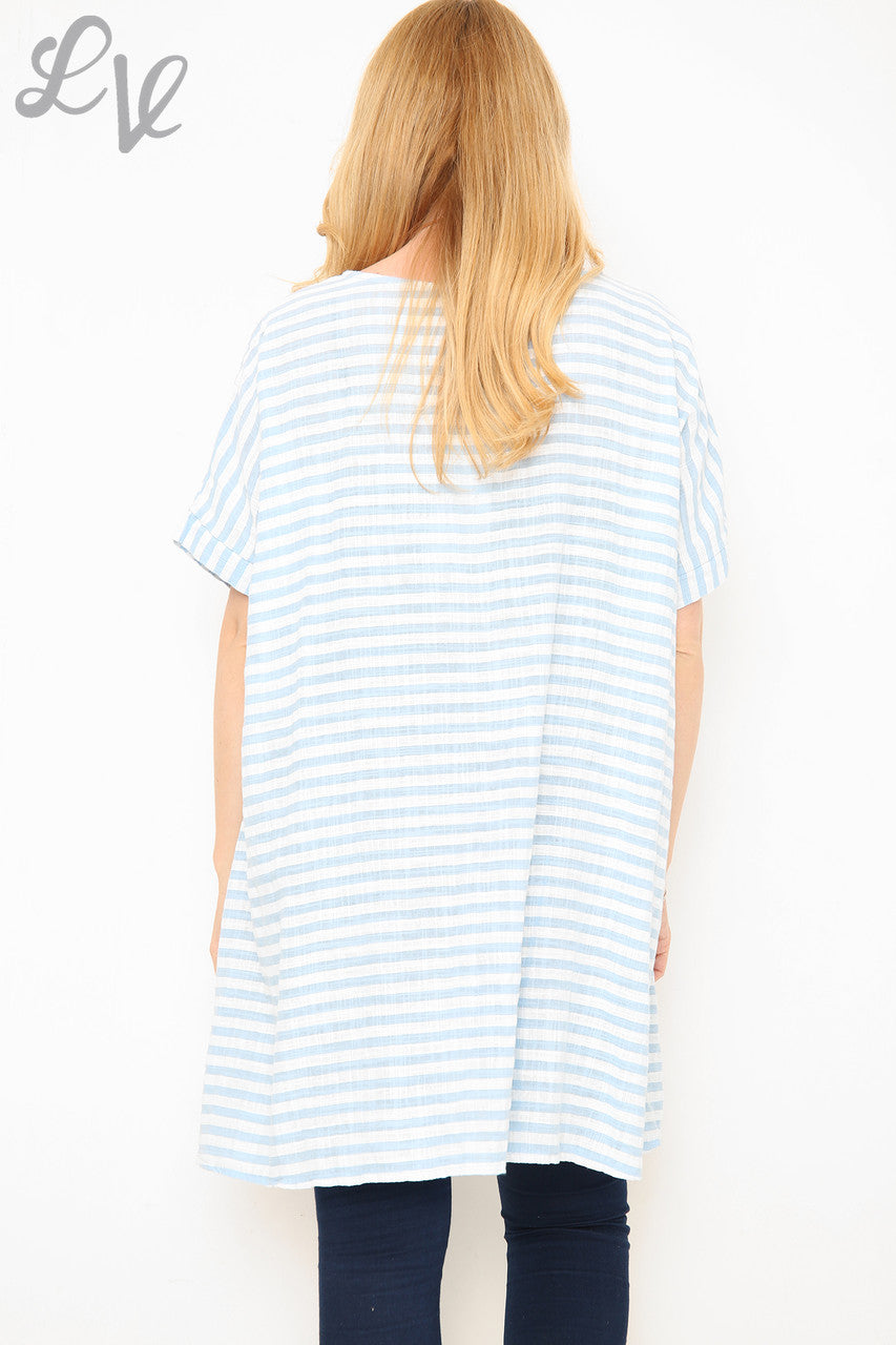 Dames Top met Verticale & Horizontale Strepen Lichtblauw Prijs per stuk €9.99