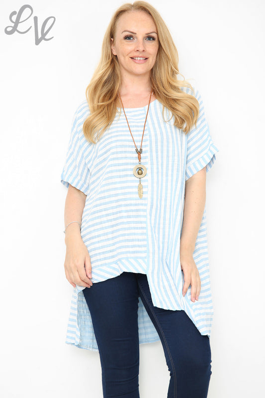 Ladies Vertical & Horizontal Stripe Mix Top Light Blue Unit Price £9.99