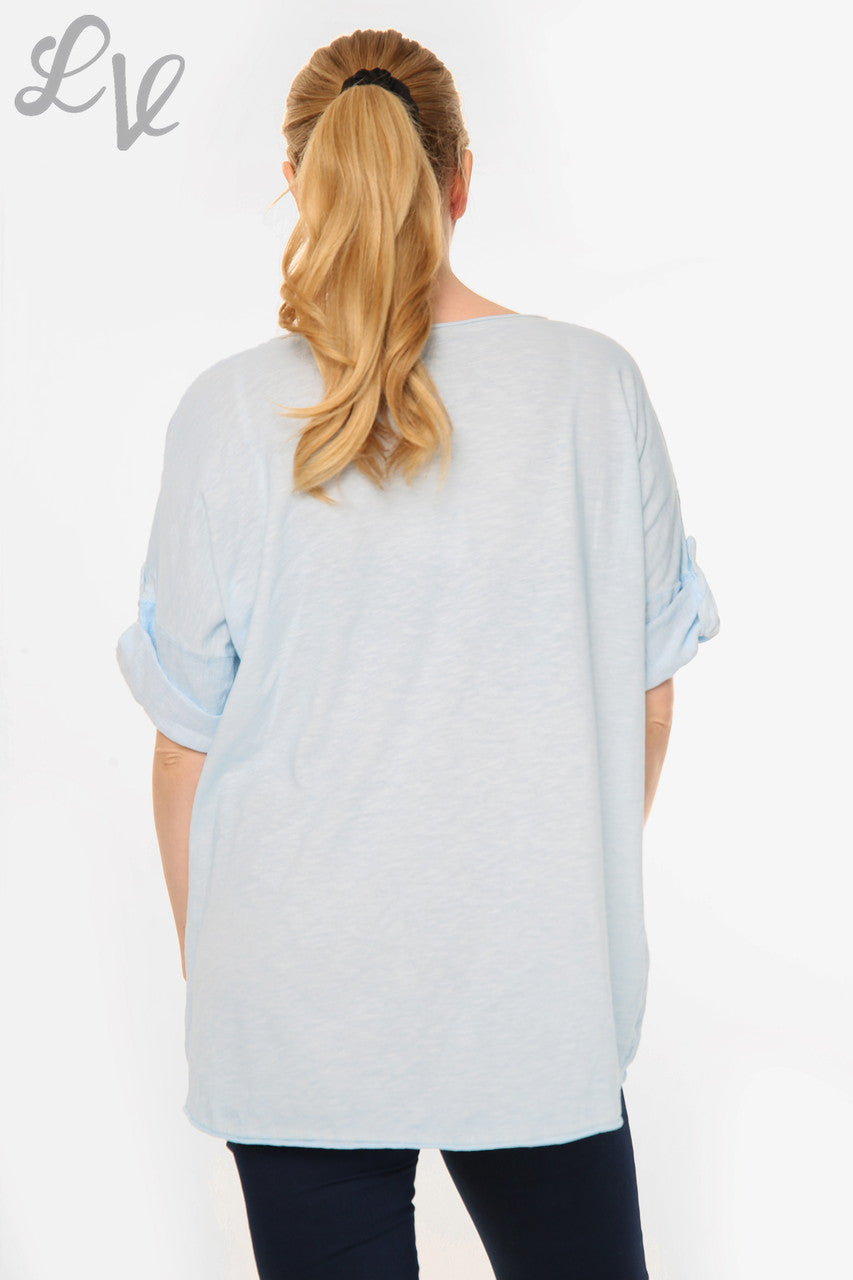 Dames gestreepte top lichtblauw eenheidsprijs € 12,99