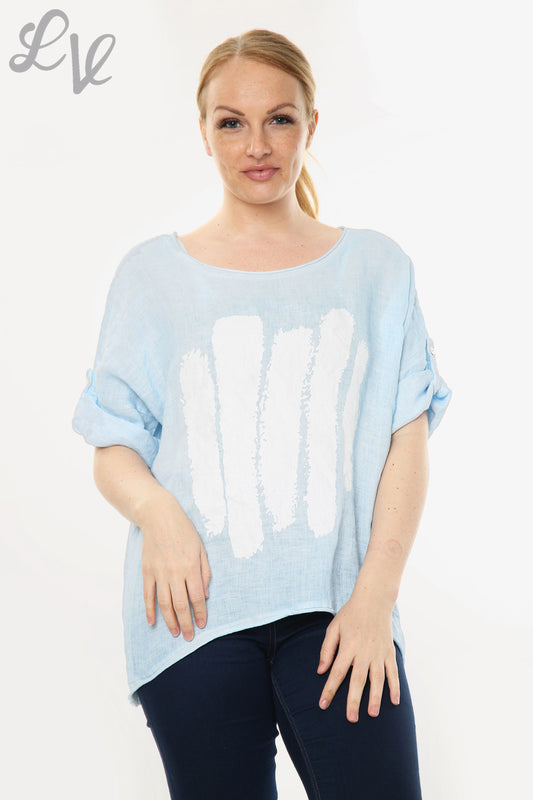 Ladies Paint Stripe Top Light Blue Unit Price £12.99