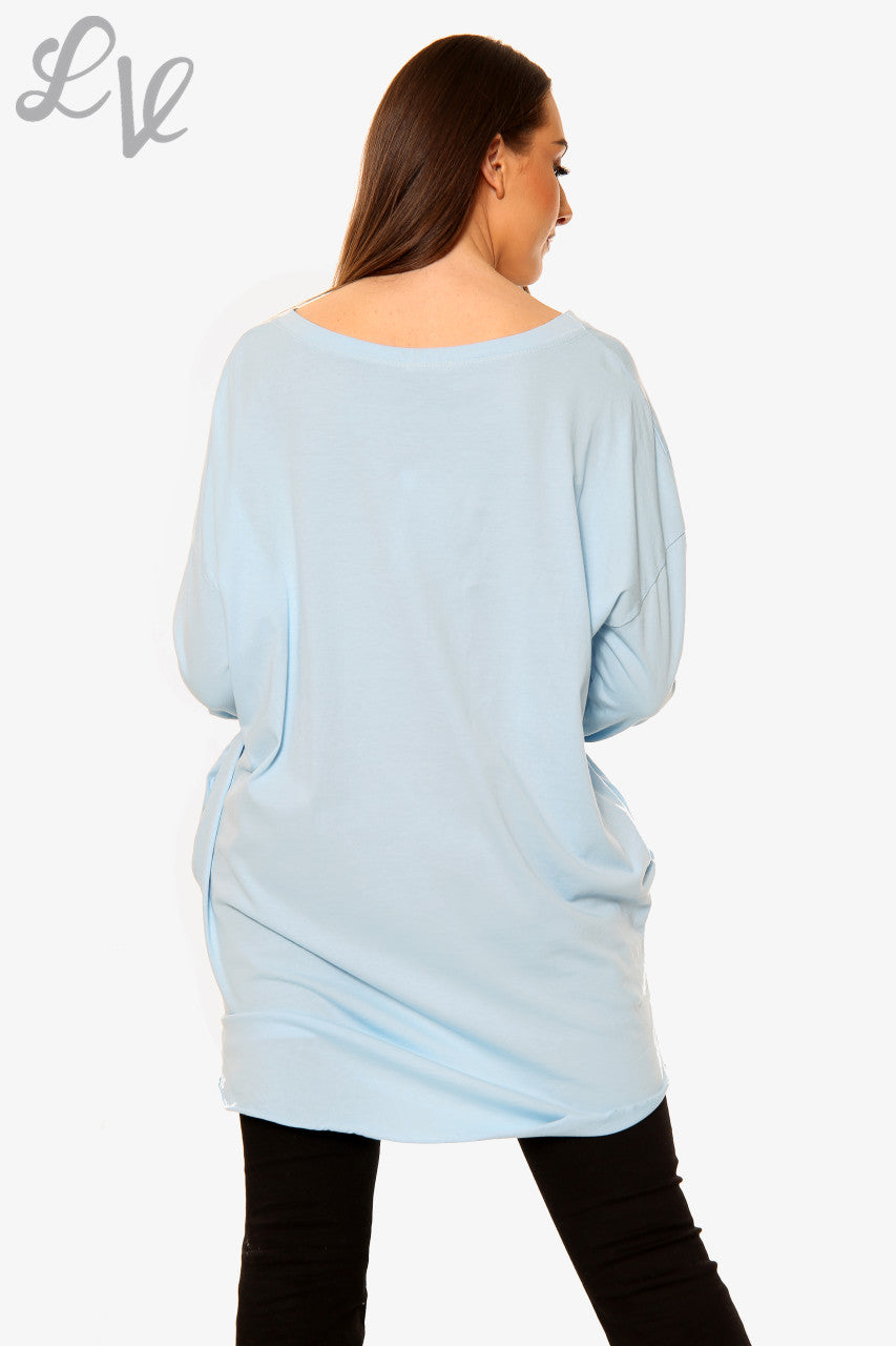 Ladies Diamante Love Top Light Blue Unit Price WAS £12.99 NOW £6.49