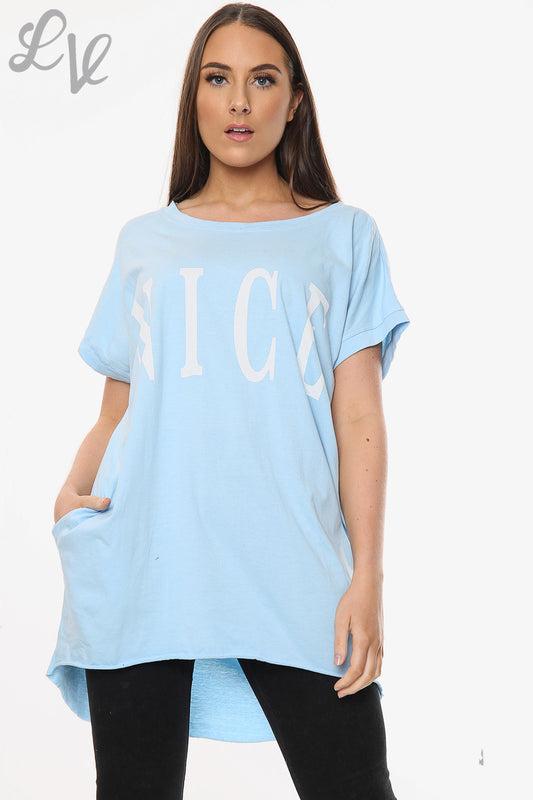 Ladies Nice Slogan Top Light Blue Unit Price £6.99