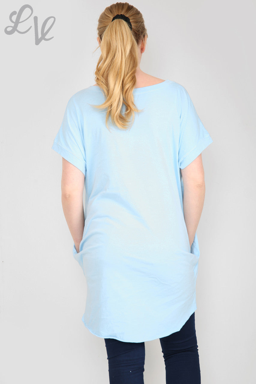 Damesfolie 'Stijl' Grafische Top Lichtblauw Stukprijs € 6,99