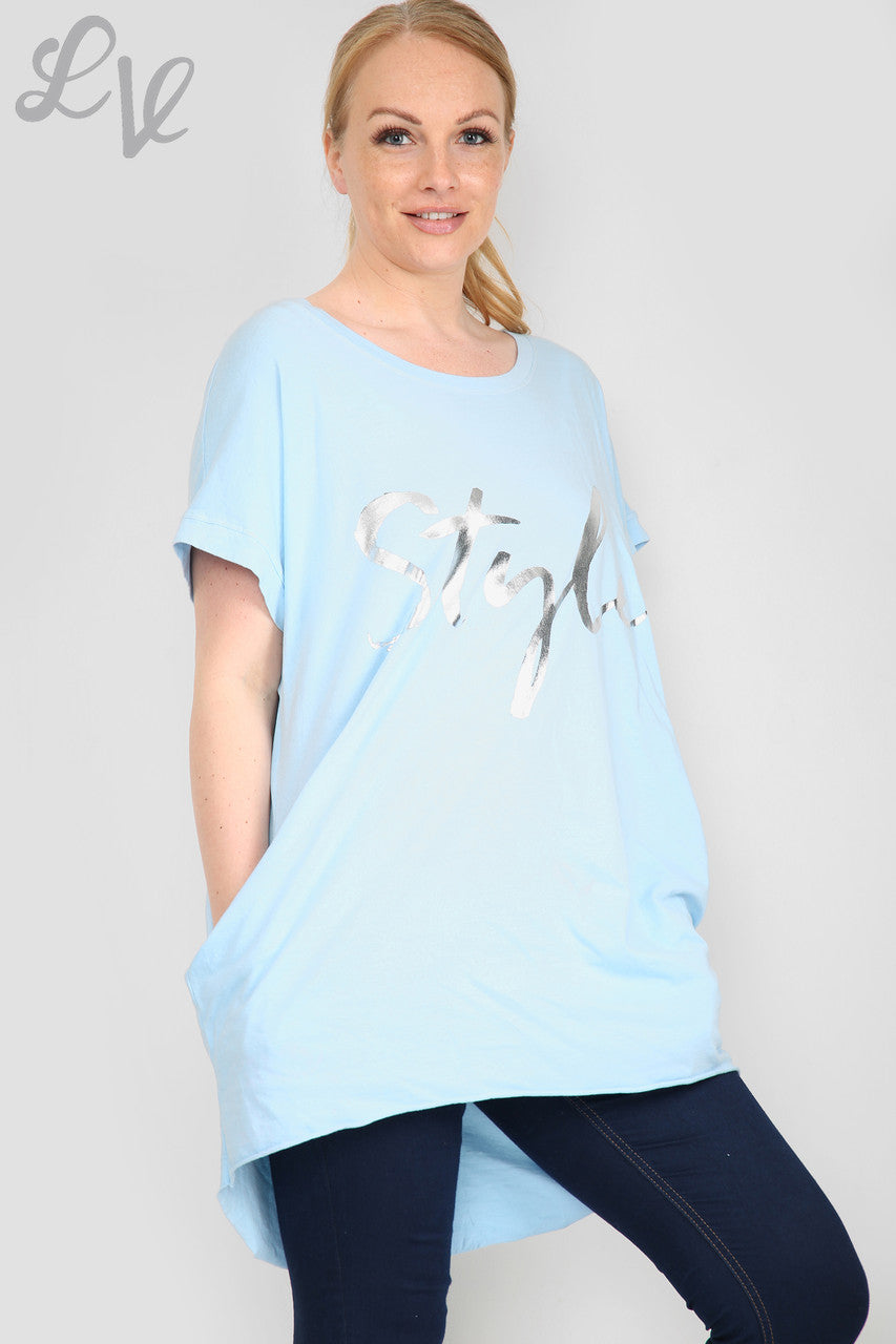 Damesfolie 'Stijl' Grafische Top Lichtblauw Stukprijs € 6,99