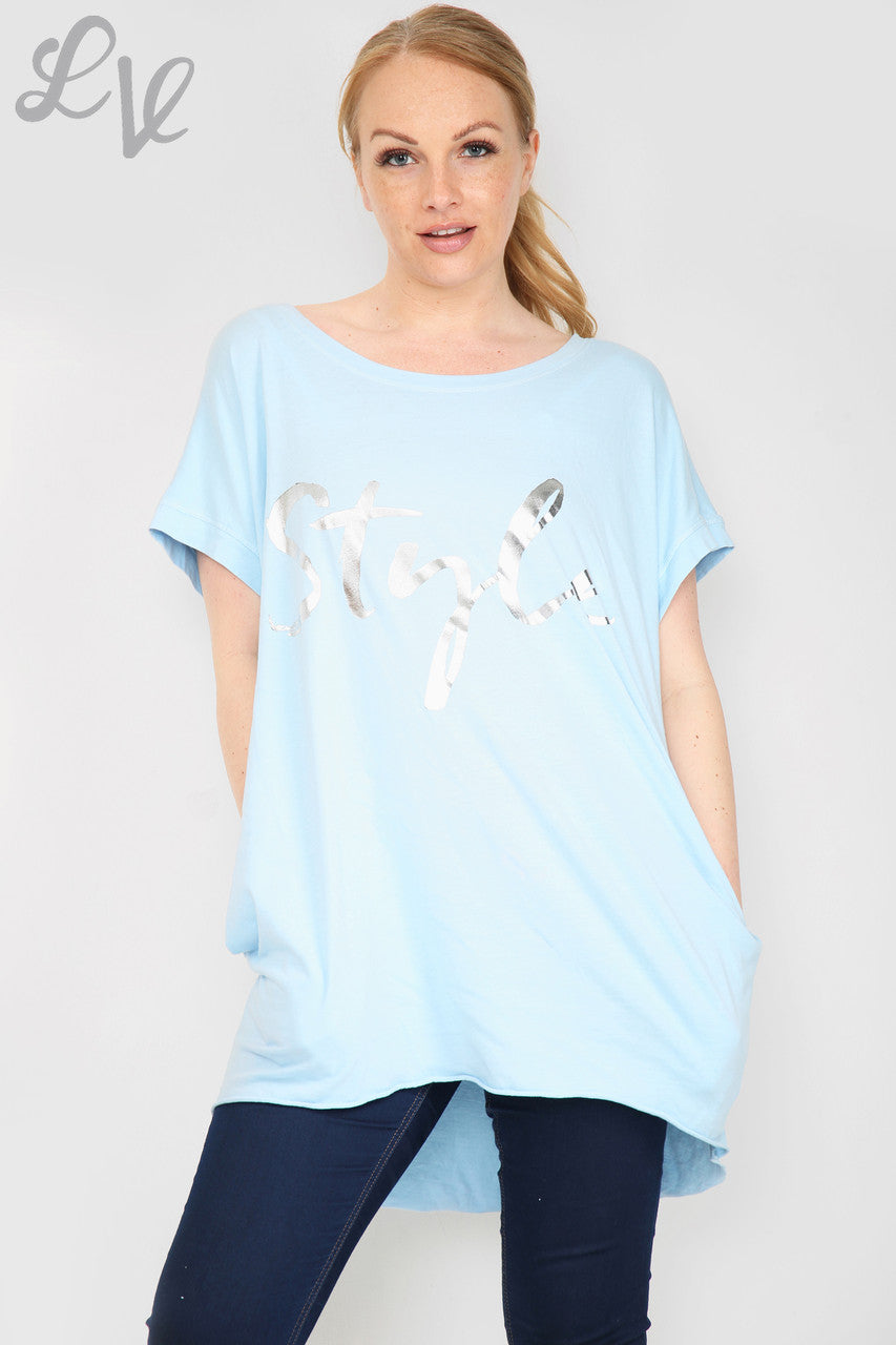 Damesfolie 'Stijl' Grafische Top Lichtblauw Stukprijs € 6,99
