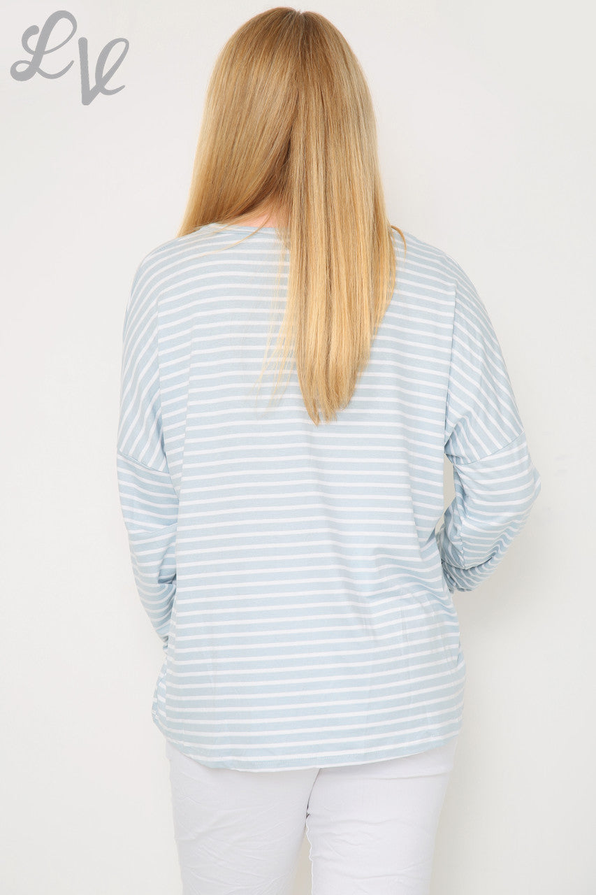 Dames gestreepte & sterrentop lichtblauw per stuk £ 8,99