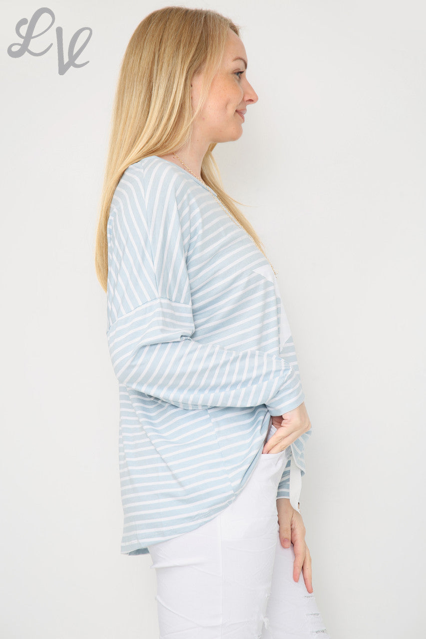 Dames gestreepte & sterrentop lichtblauw per stuk £ 8,99