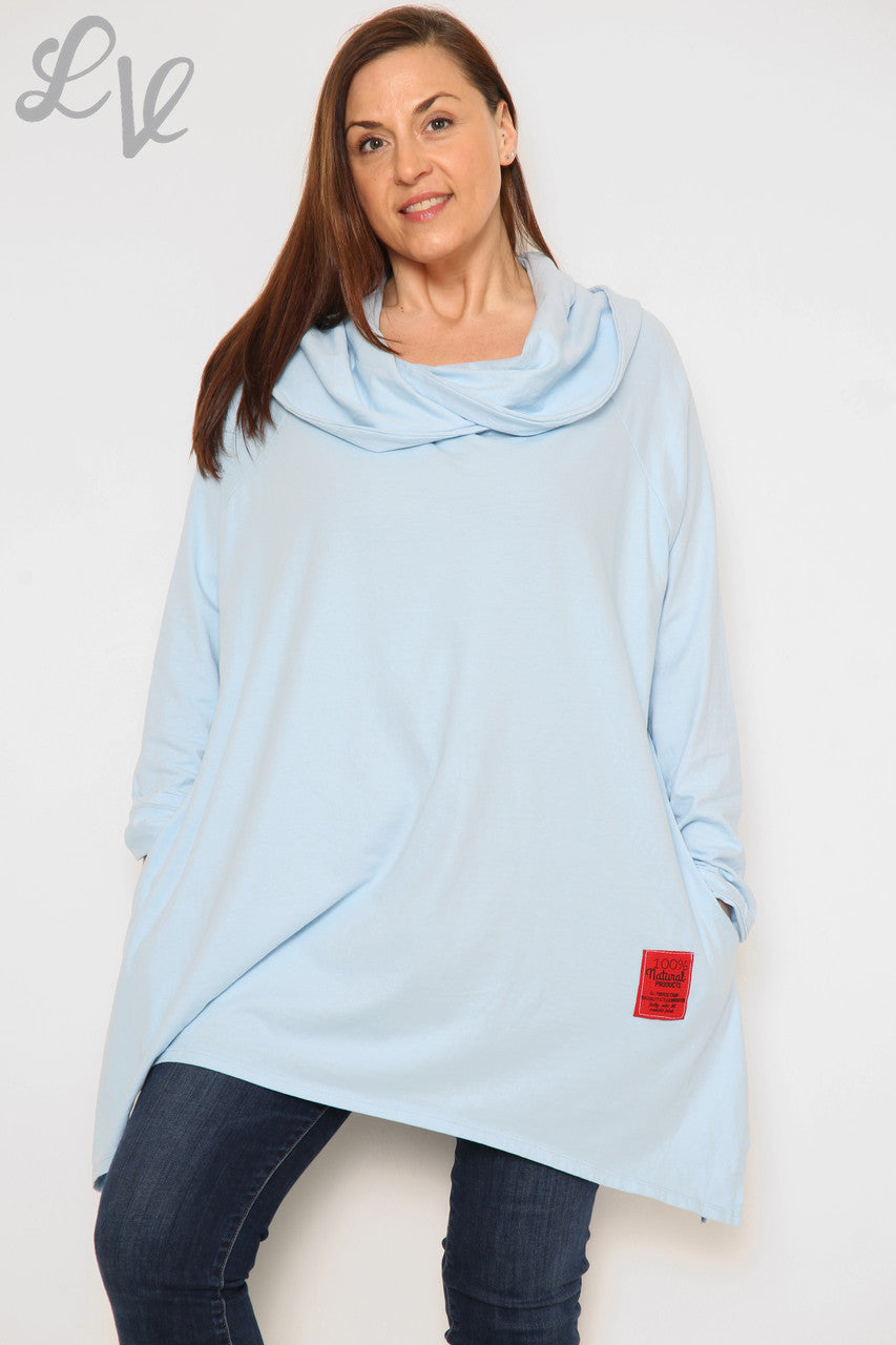 Dames sweatshirt met gedrapeerde schouders Lichtblauw Prijs per stuk €13,99 NU €6,99