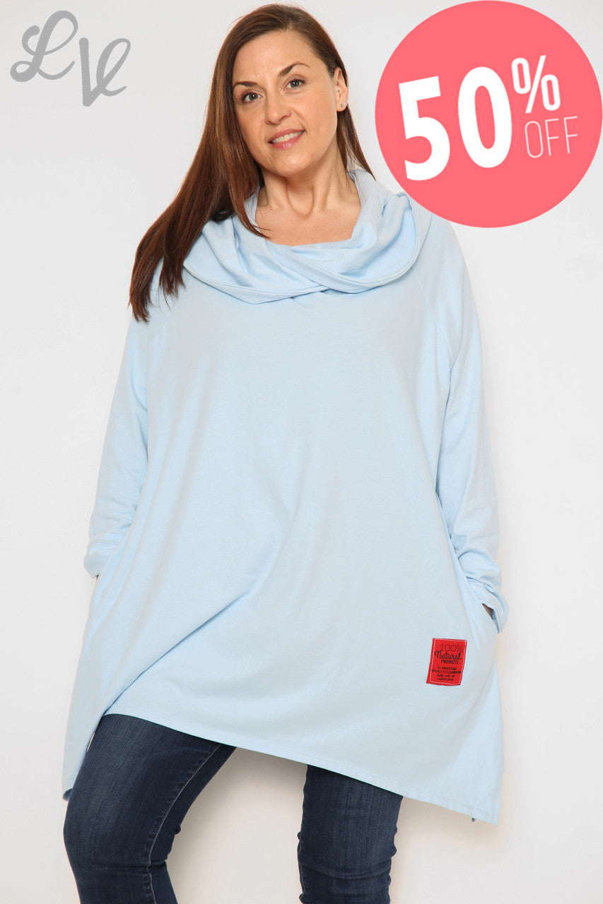 Dames sweatshirt met gedrapeerde schouders Lichtblauw Prijs per stuk €13,99 NU €6,99
