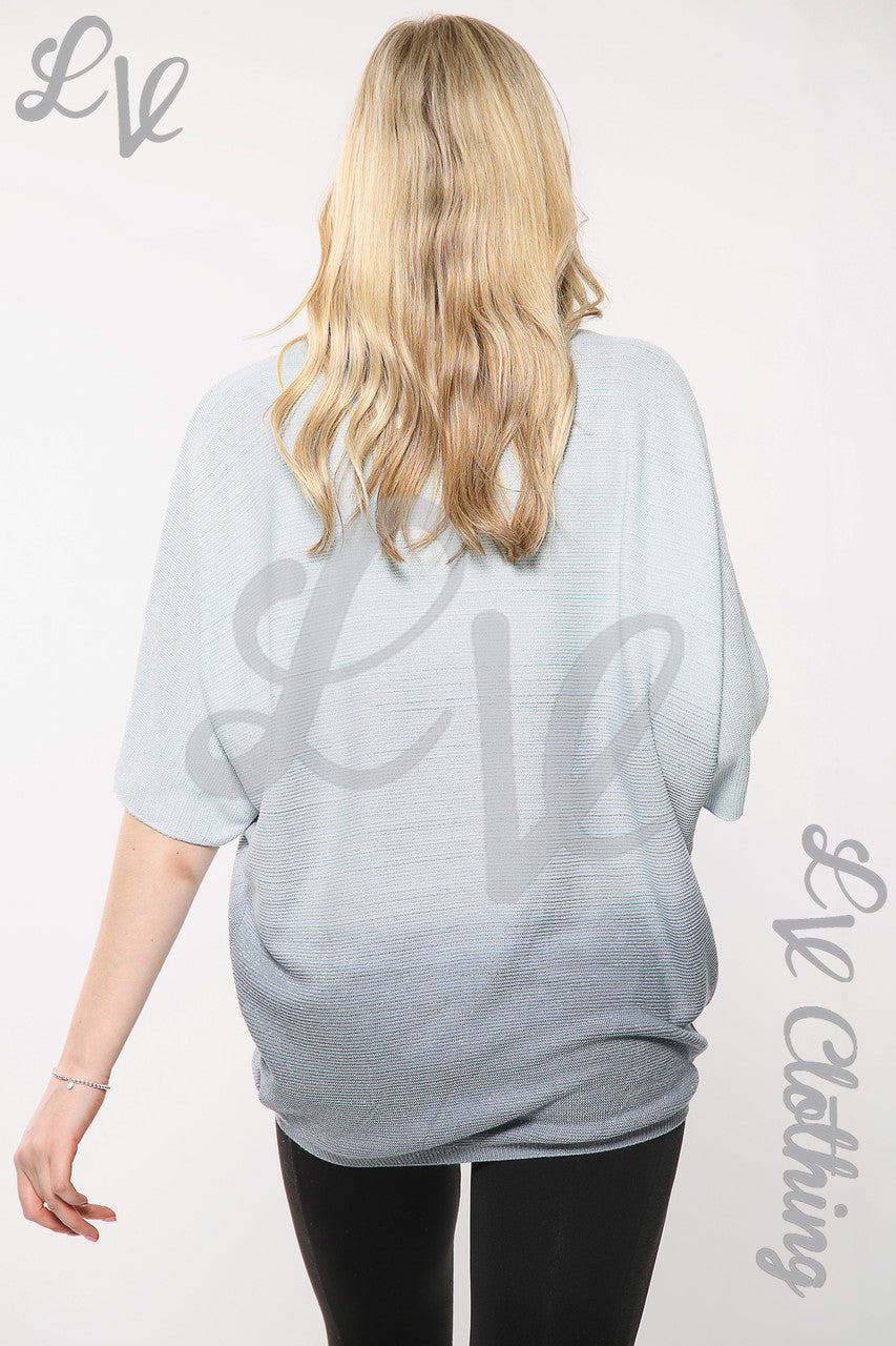 Ladies Two Tone Fine Knitted Jumper Top Light Blue Unit Price £13.99