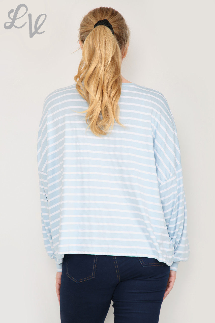 Ladies Stripe Star Long Sleeve Top Light Blue Unit Price WAS £9.99 NOW £5