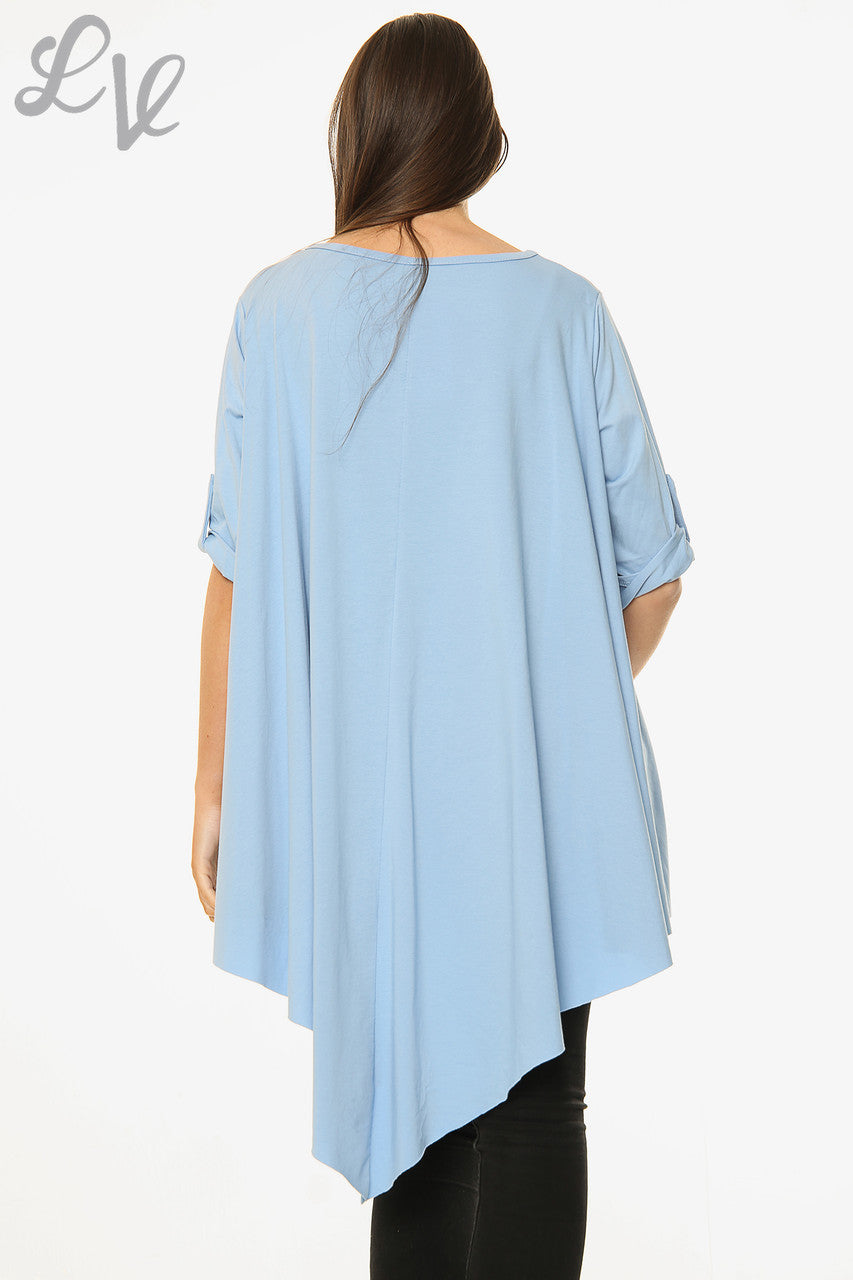 Ladies Plain Asymmetrical Top Light Blue Unit Price £9.99