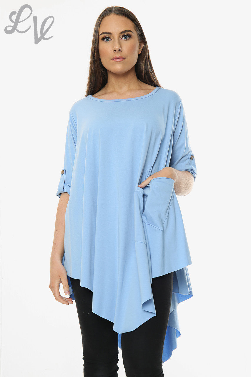 Ladies Plain Asymmetrical Top Light Blue Unit Price £9.99