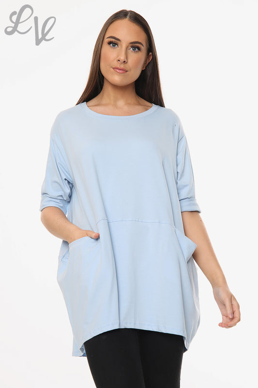 Ladies Plain Top With Pockets Light Blue Unit Price £8.99