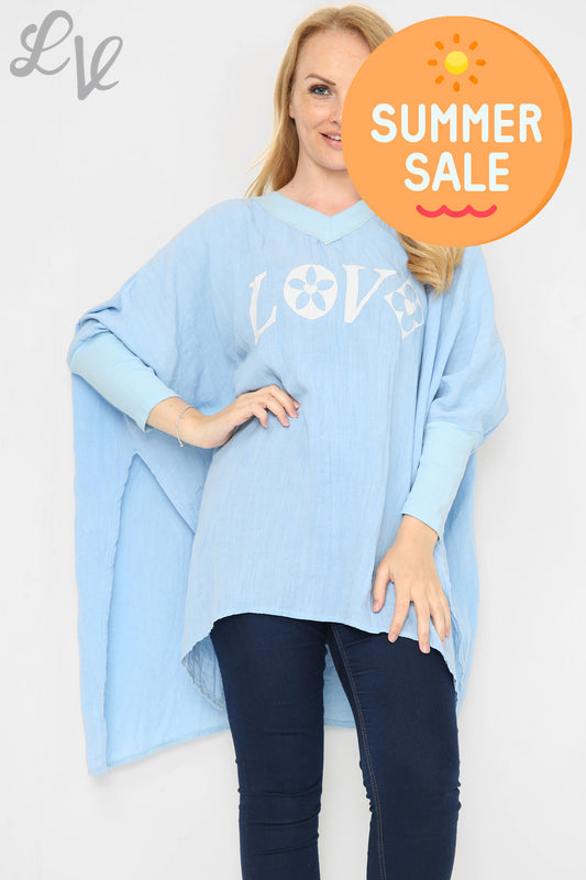 Ladies Love Batwing Top Light Blue Unit Price WAS £9.99 NOW £5.99
