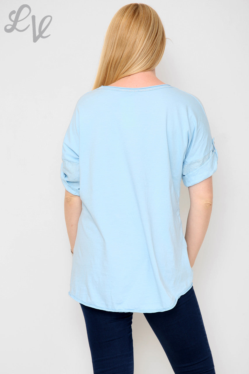 Ladies Foil Flowers Top Light Blue Unit Price £11.99