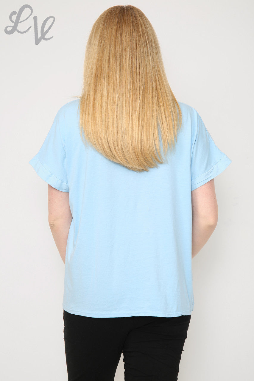 Dames Bloemen Pailletten & Applicatie Top Lichtblauw Stukprijs €8,99