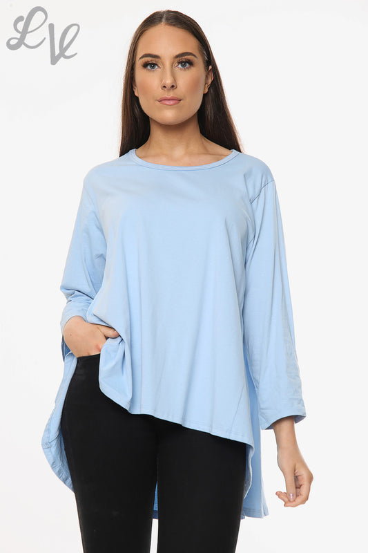 Ladies Plain Swing Style Top Light Blue Unit Price £9.99