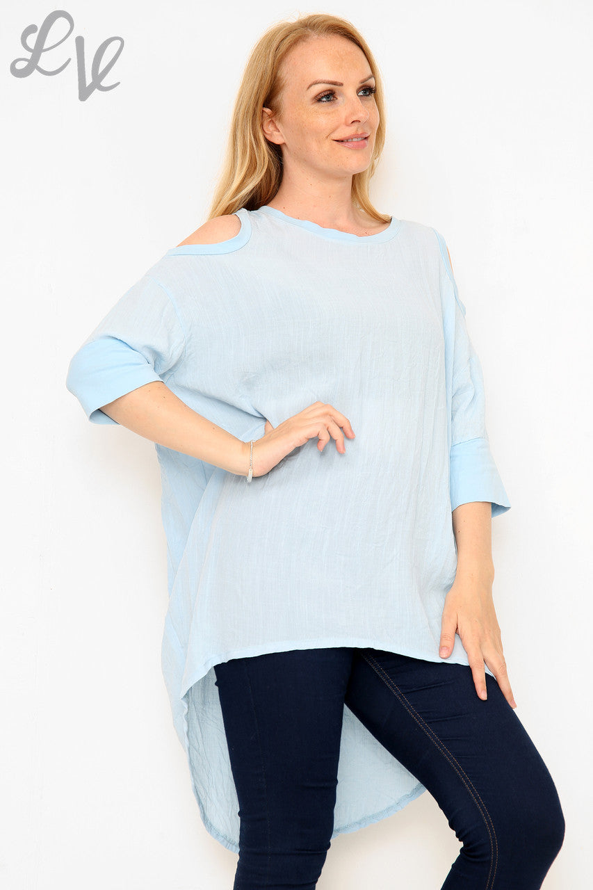 Dames Top met Open Schouder Lichtblauw Prijs per Stuk €9,99