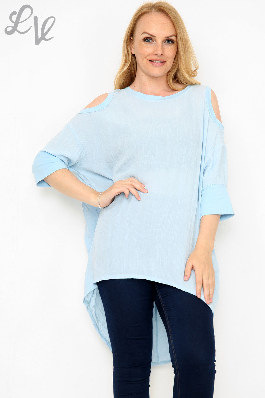 Dames Top met Open Schouder Lichtblauw Prijs per Stuk €9,99
