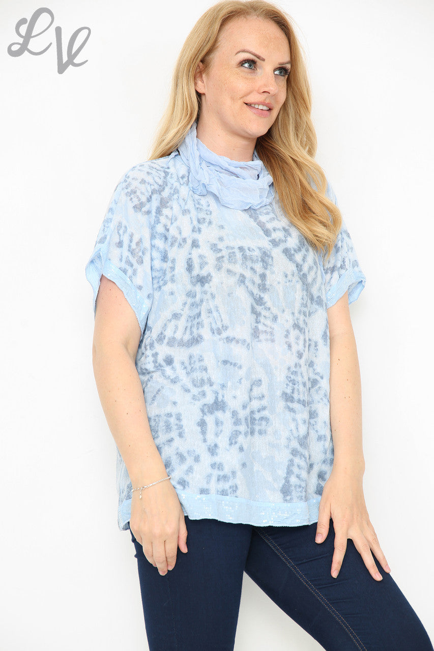 Dames Tie-Dye Sjaaltop Lichtblauw Stukprijs € 5,99