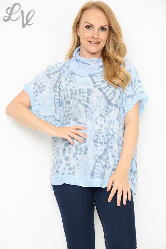 Ladies Tie Dye Scarf Top Light Blue Unit Price £5.99