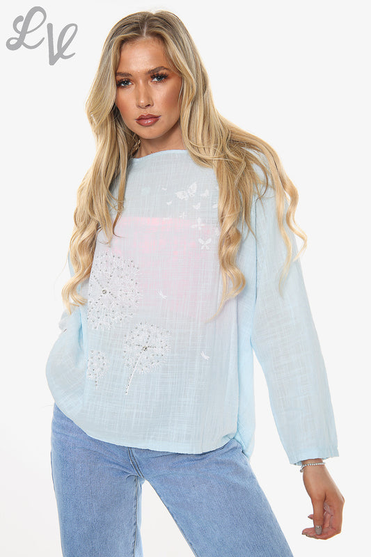 Ladies Dandelion Long Sleeve Top Light Blue Unit Price £10.99